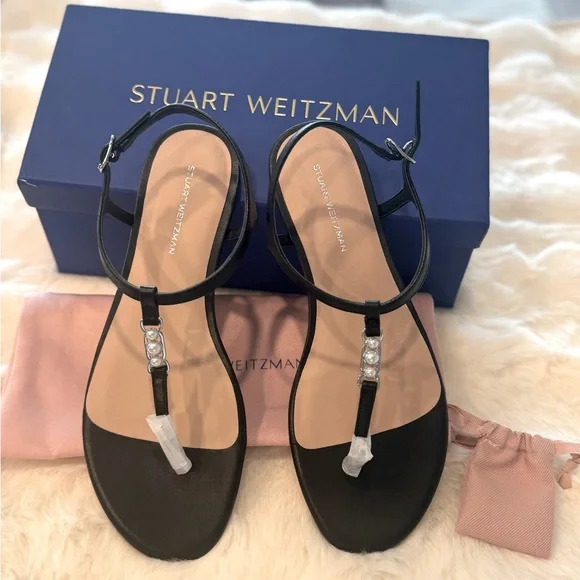 Stuart Weitzman Emmaline Leather Sandals With Pearls - Picture 5 of 10